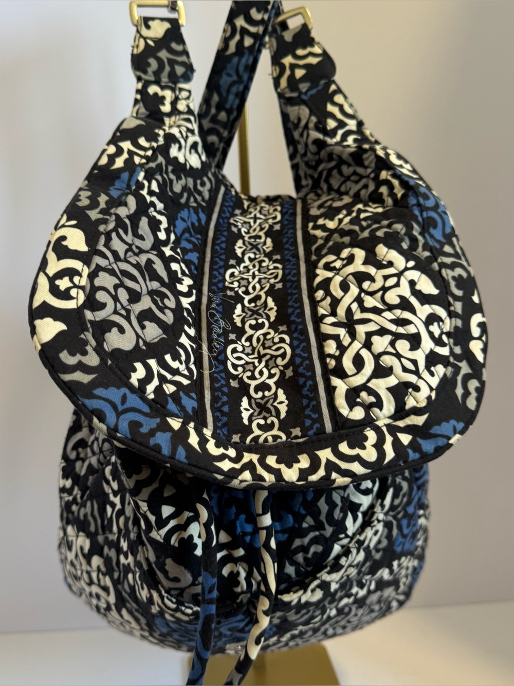Vera Bradley quilted backpack featuring the retired "Canterbury Cobalt" pattern